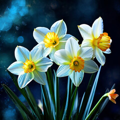 daffodils on black background - 764043291