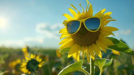 sunflower wearing sunglasses in summer