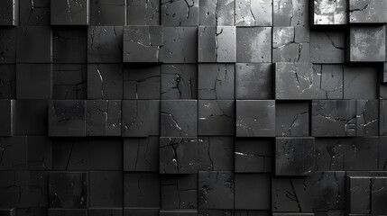 Seamless pattern of 3D blocks with a sophisticated black texture and detailed cracked design