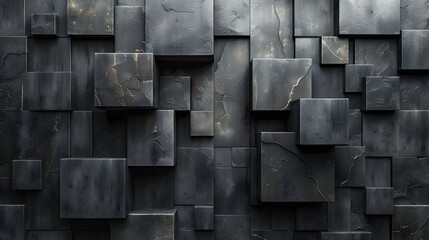 Striking light contrasts on a wall of 3D cubes with a deep, textured surface in a dark setting