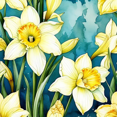 seamless pattern with yellow flowers - 764044088