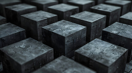 A multitude of dark cubes neatly arranged, reflecting the concepts of order and repetition in design