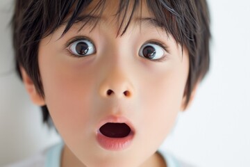 驚く日本人の男の子のアップ写真（キッズ・驚愕・びっくり・愕然・衝撃）