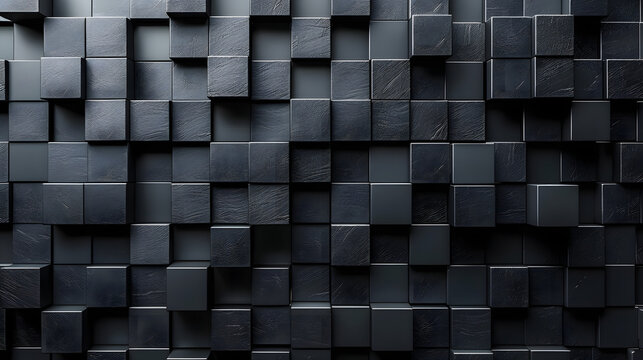 Fototapeta An abstract image showcasing a pattern formed by an arrangement of dark cubic shapes with a textured surface