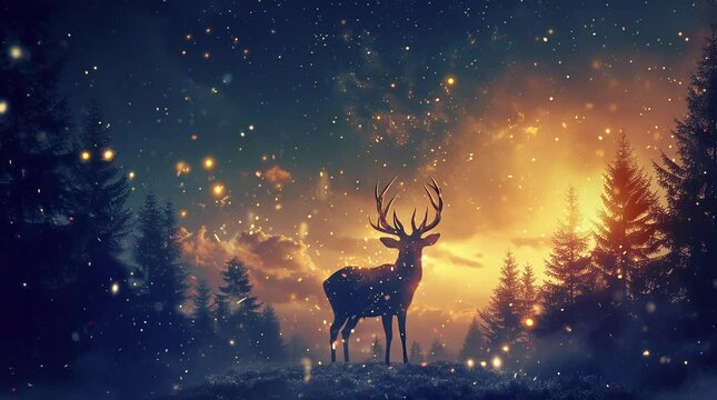 Starry Night Enchantment: Deer in the Magical Starry Sky  Seamless looping 4k time-lapse virtual video animation background. Generated AI