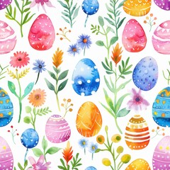 Fototapeta na wymiar A seamless watercolor Easter pattern on a white background.