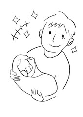 赤ちゃんを抱くお父さんのシンプルなイラスト