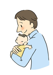 赤ちゃんを抱くお父さんのシンプルなイラスト