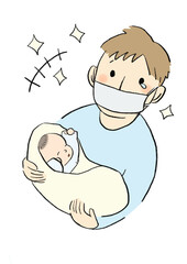 赤ちゃんを抱くお父さんのシンプルなイラスト