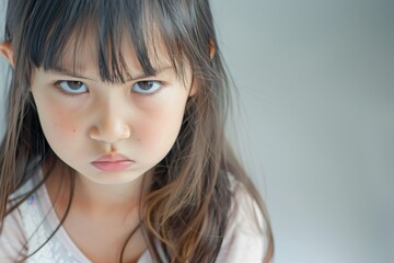 Fototapeta premium 怒っている日本人の女の子のアップ写真（決意・睨む・悔しさ・いじめ・許せない）
