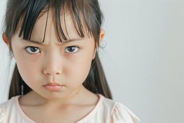 怒っている日本人の女の子のアップ写真（決意・睨む・悔しさ・いじめ・許せない） - obrazy, fototapety, plakaty