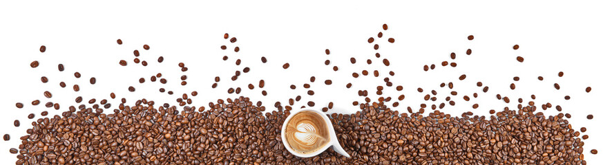 Coffee beans with coffee crema - Panorama