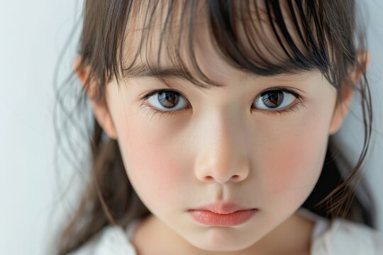 怒っている日本人の女の子のアップ写真（決意・睨む・悔しさ・いじめ・許せない）