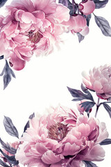 background floral design. beautiful delicate blooming peonies. drawn in watercolor technique. floral frame with free space