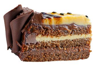 Slice of chocolate cake, with passion fruit syrup