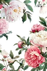 Tuinposter background floral design. beautiful delicate blooming peonies. drawn in watercolor technique. floral frame with free space © MK studio