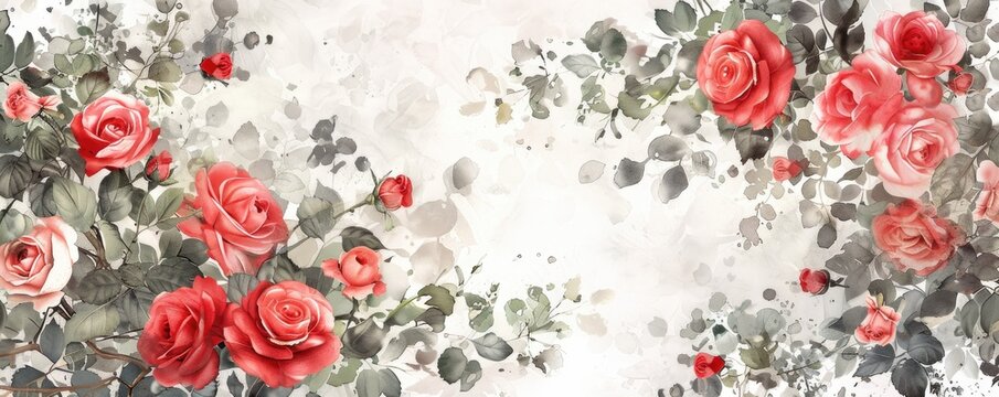 background floral design. beautiful delicate blooming roses. drawn in watercolor technique. floral frame with free space. wallpaper or postcard, invitation
