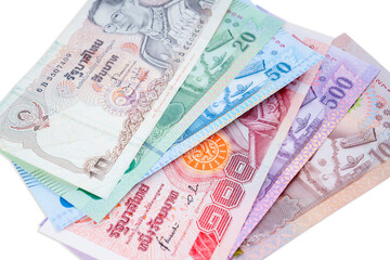 Thai banknotes isolated on white background.