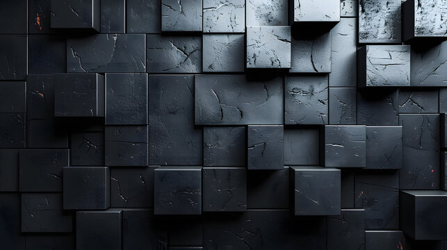 A visually striking image of dark abstract cubes with varied textures and shadows creating a dramatic effect