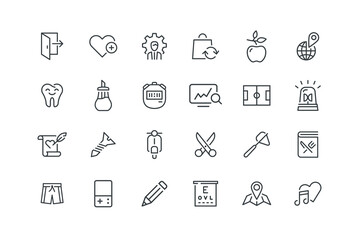 Apple tree,Bag recycle,Business,Heart add,Logout account,Love letter,Love song,Map location,Ophthalmology,Pen edit,Portable,Recipe book,Reflexes,Scissors,set icons, vector illustration © PINAK