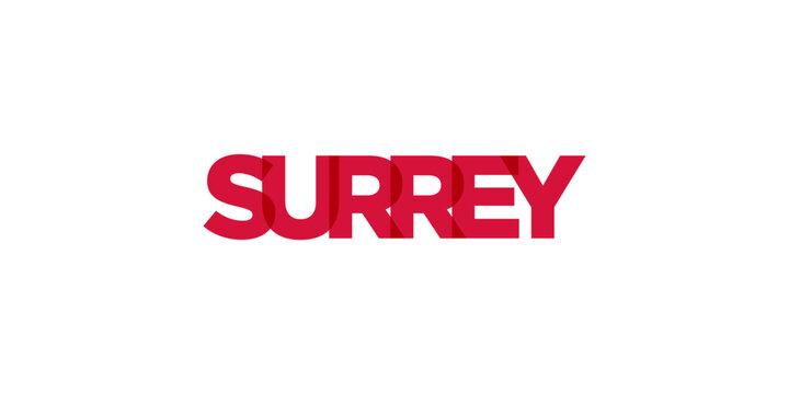 Surrey in the Canada emblem. The design features a geometric style, vector illustration with bold typography in a modern font. The graphic slogan lettering.