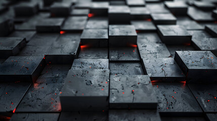 A surreal depiction of a cubic pattern with select red glowing edges adding a menacing, mysterious element