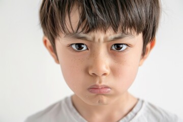 怒っている日本人の男の子のアップ写真（決意・睨む・悔しさ・いじめ・許せない） - obrazy, fototapety, plakaty
