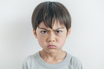 怒っている日本人の男の子のアップ写真（決意・睨む・悔しさ・いじめ・許せない） - obrazy, fototapety, plakaty
