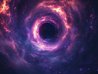 Galactic Wonder, depicting a massive black hole in motion. The scene is set in the depths of outer space, with abstract glowing rays emanating, rendered nebula, adding color and depth. AI. - obrazy, fototapety, plakaty