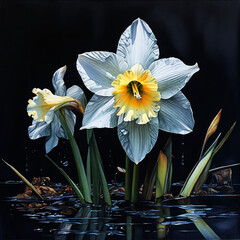  Spring  composition of daffodil flowers  - 764048483