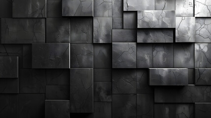 A monochromatic 3D scene featuring a pattern of cubes with textured cracks, giving depth and dimension