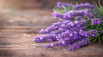 Serene Beauty: Fresh Lavender on Rustic Wood Background
