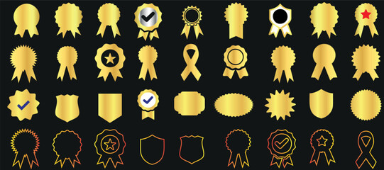 Golden badge, award collection, recognition symbols, achievement, success, victory