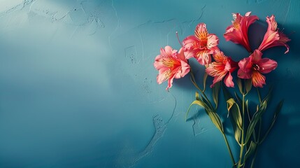 Spring-themed background featuring vibrant flowers on a calming blue backdrop.