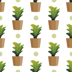Fototapeta na wymiar Seamless pattern with colorful houseplant in pot. Vector endless background with cute plant in flowerpot