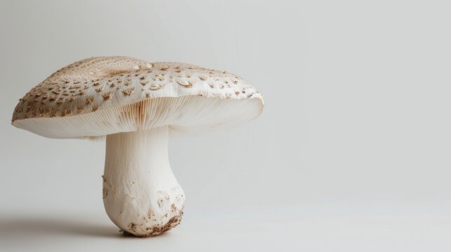 Mushroom on a white background. Studio editorial photograph capturing poisonous mushroom, creating a serene still-life composition.