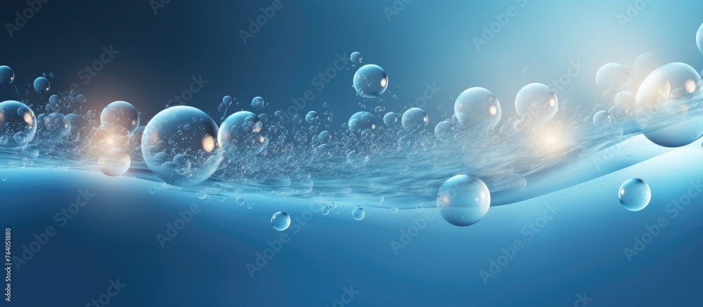Poster a close-up image capturing a group of bubbles floating gracefully in the water