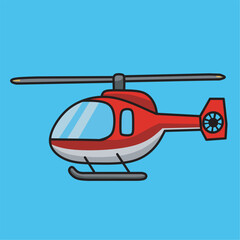 Red Helicopter top view isolated in blue background. Vector illustration in minimalist design
