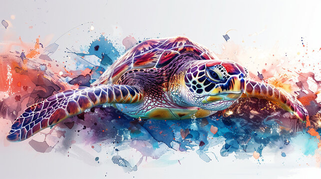 Big sea turtle watercolor painting