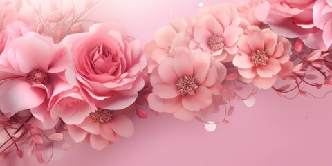 pink background with flowers for wedding invitations Generative AI - obrazy, fototapety, plakaty