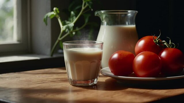tomatoes and a glass of warm milk