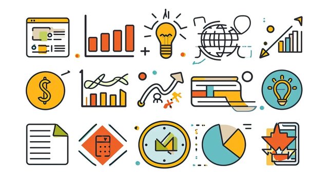 Business icons representing various elements of entrepreneurship and corporate life


