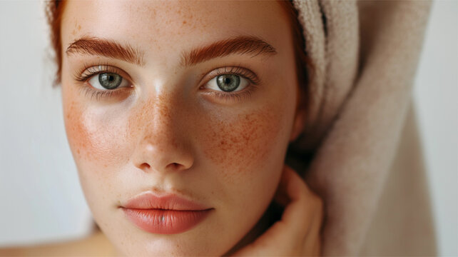 Close up of woman's face with melasma skin, skin affected by sunlight, skincare concept