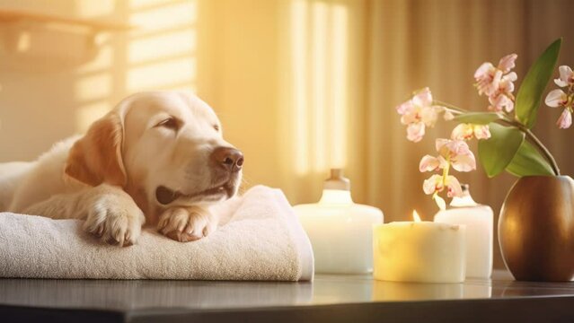 Relaxed canine enjoys spa, pampering and grooming