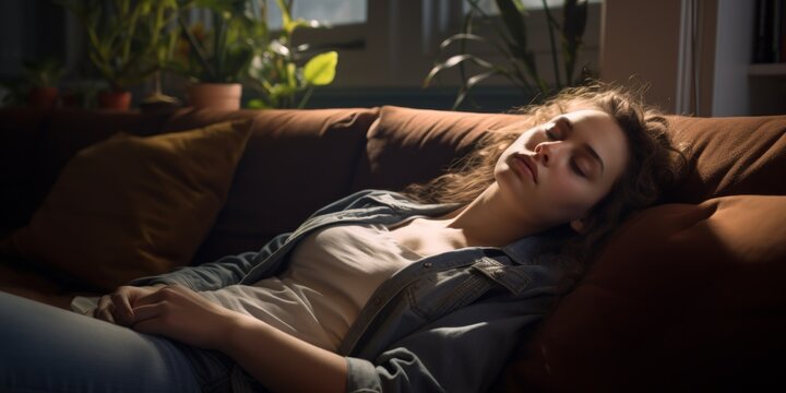 woman falls asleep on the sofa Generative AI