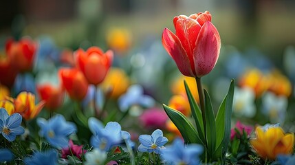 Blooming Beauty: A Vibrant Display of Spring Flowers in Full Bloom - obrazy, fototapety, plakaty