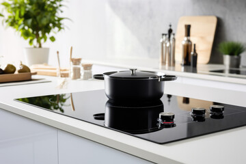 Modern kitchen with sleek induction cooktop and stylish utensils