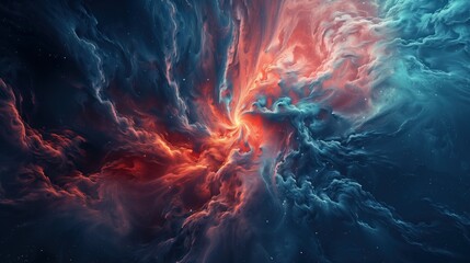 A Cosmic Dance of Red and Blue Nebulae - obrazy, fototapety, plakaty