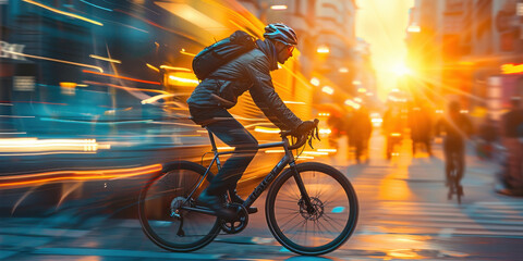 Sunset Timelapse of Person Riding Bicycle on City Street, Urban Cycling Scene in Motion