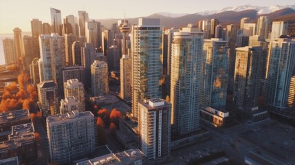 Aerial View of Buildings in Modern Urban City. Downtown Vancouver